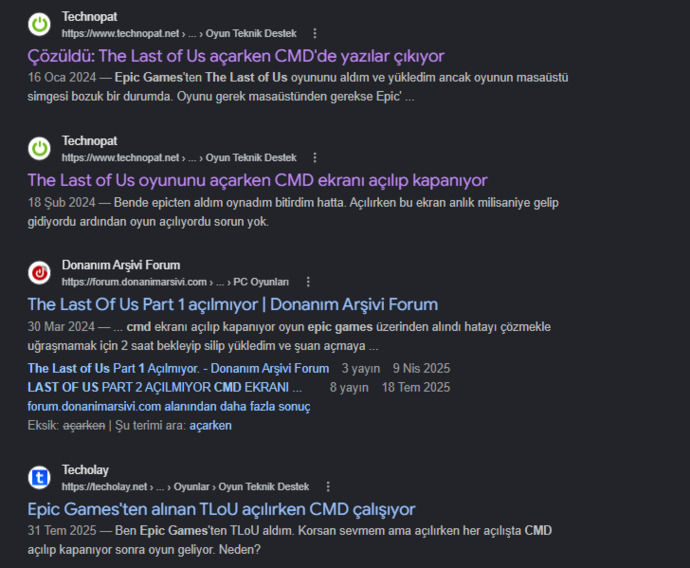 Epic Games The Last of Us 1 açarken CMD anlık açılıp kapanması normal mi, virüs mü var?
