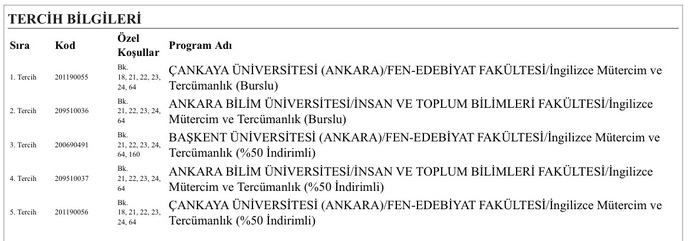 Kaçıncı tercihin gelme ihtimali yüksek?