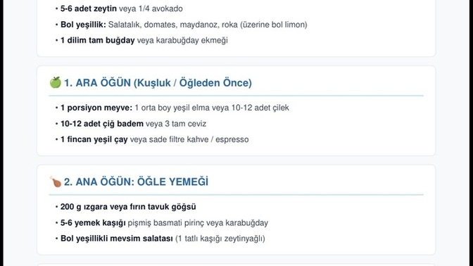 Yapay zeka ile hazırladığım diyet listesi ve full body + kardiyo programı uygun mu?