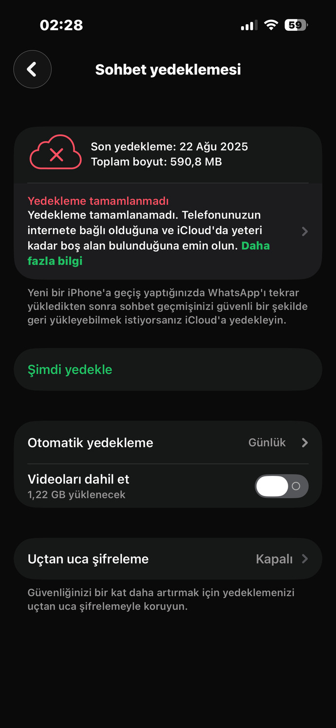Bu telefon neden whatsapp yedekleme yapmıyor?