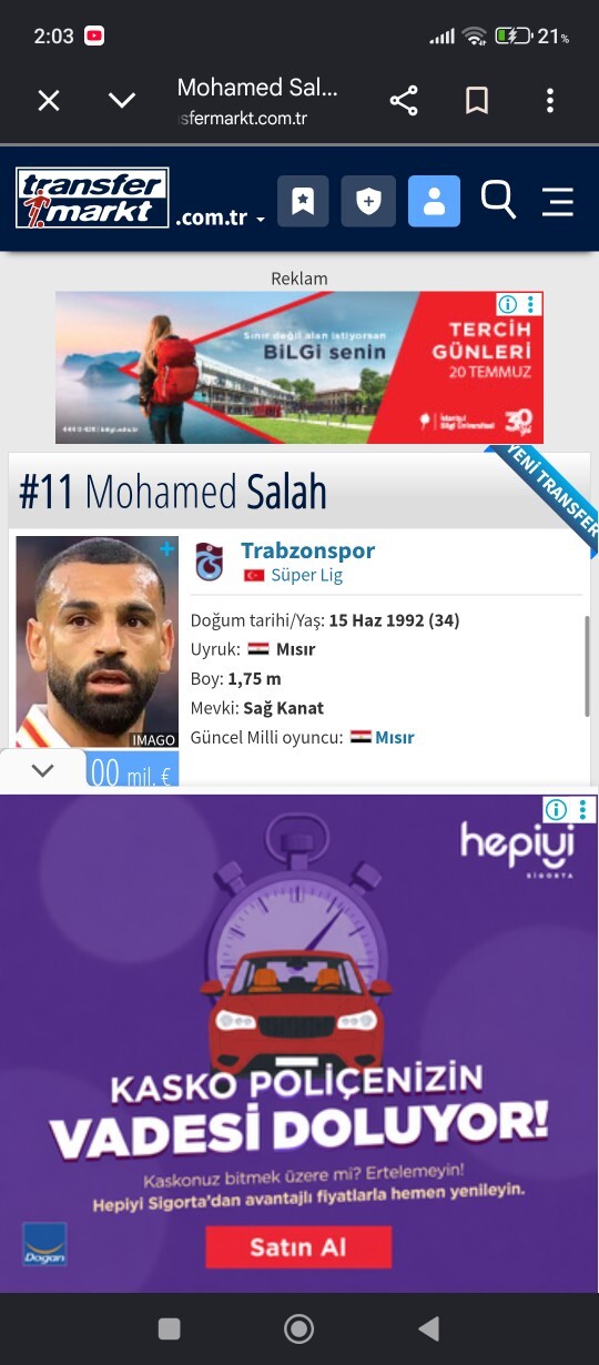 Mohamed Salah Trabzonsporda Trabzonspor için yılın büyük transferi mi?