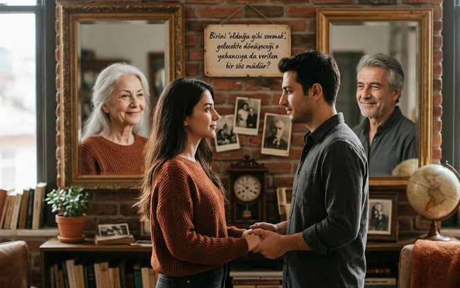 Birini oldugu gibi sevmek, degisecek halini de kosulsuz kabul etmeye soz vermek mi?