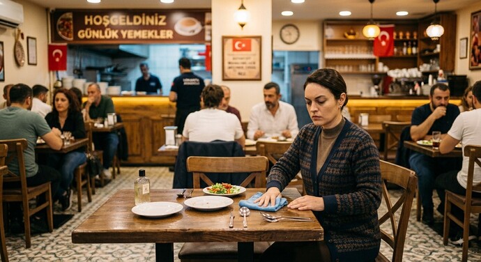 Lokantada yemek yedikten sonra masayı temizler misin?