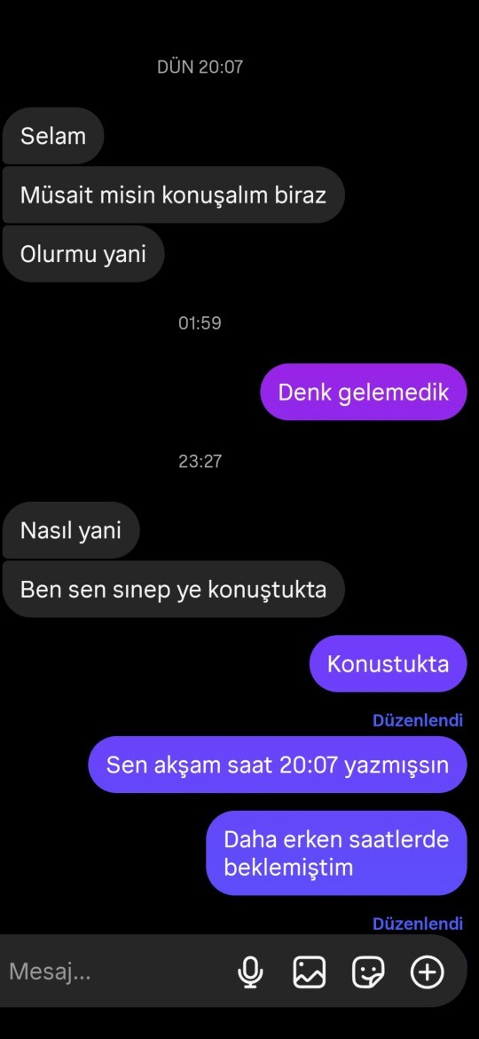 1 gun öncesinde anlaştık yarın konuşuruz diye ama saat belirlemedik?