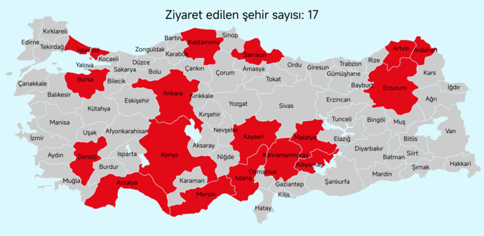 En az iki gece kaldığım şehirler