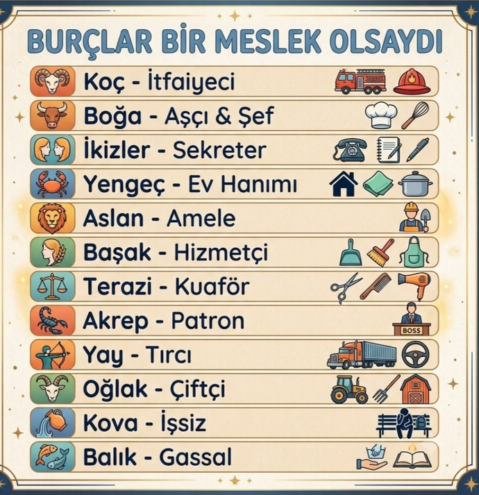 Burçlar bir meslek olsaydı hangi meslek olurdu?