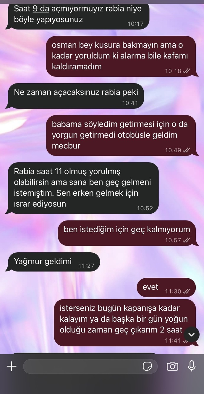 Bugün mağazayı geç açtım, 1 haftadır izin yapmıyorum, patronun tepkisi sizce normal mi?