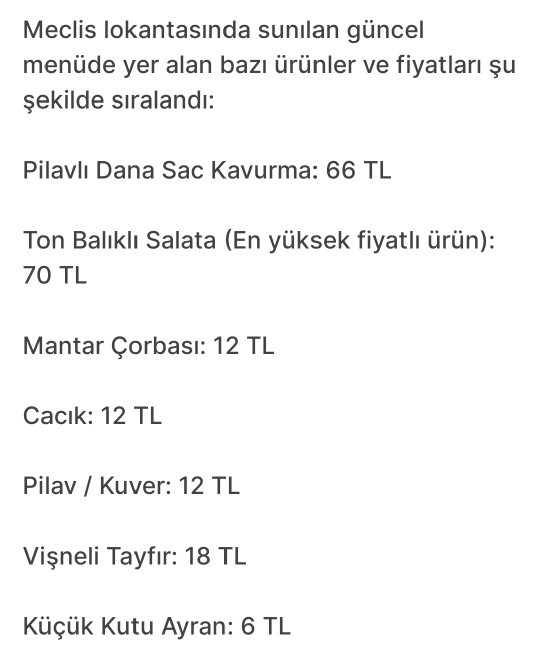 Meclis lokantasındaki yeni fiyatları beğendiniz mi?