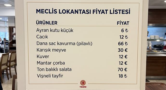 Meclis lokantasında fiyat listesini nasıl buldunuz?