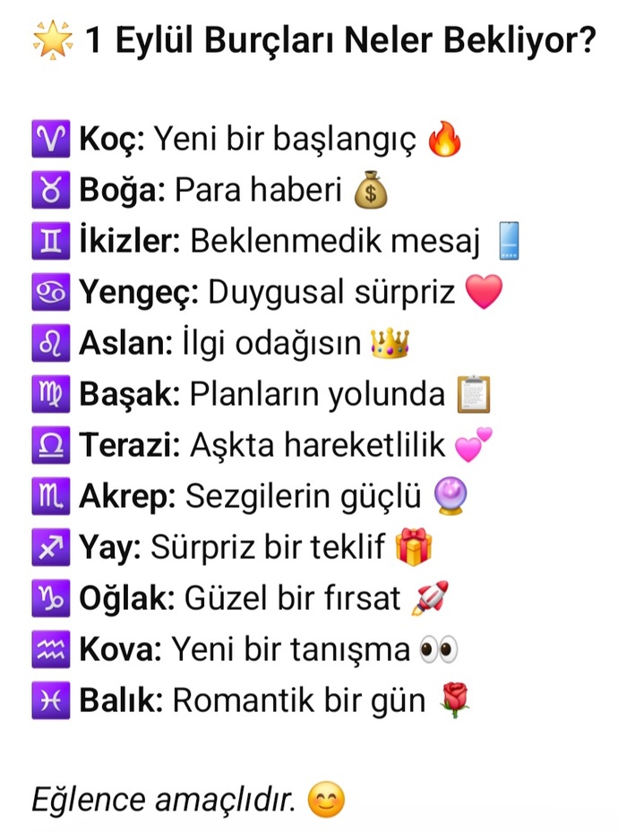 1 Eylül Burçları neler bekliyor 😃?