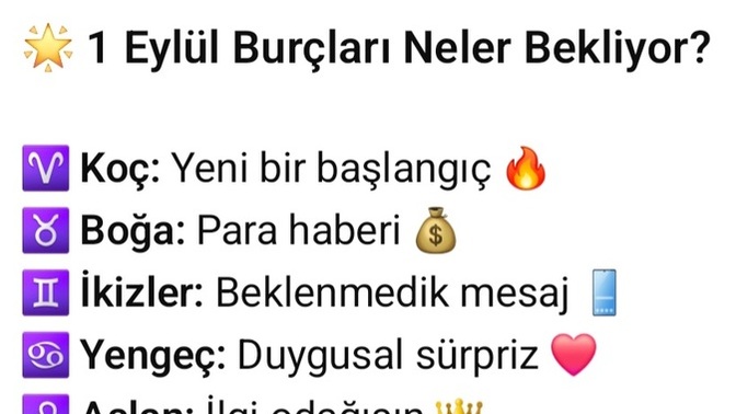 1 Eylül Burçları neler bekliyor 😃?