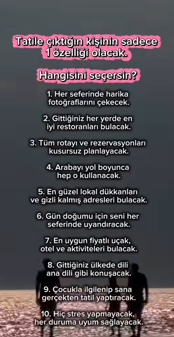 Tatile çıktığın kişinin sadece bir özelliği olsa hangisini seçerdin?