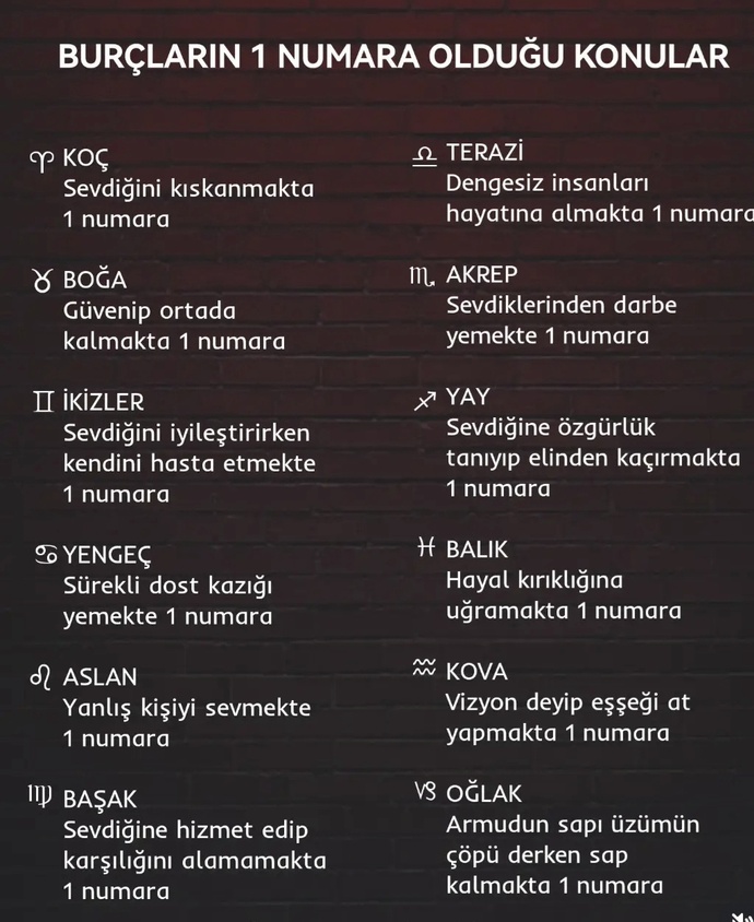Burcunuza göre hangi konuda 1 numarasın?