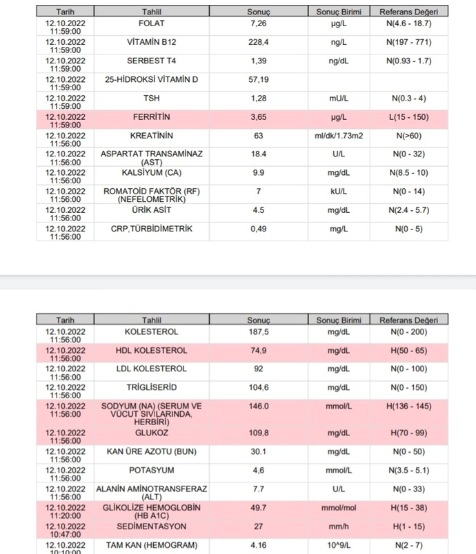 Kan tahlillerinizde referans dışı değerler var mı?