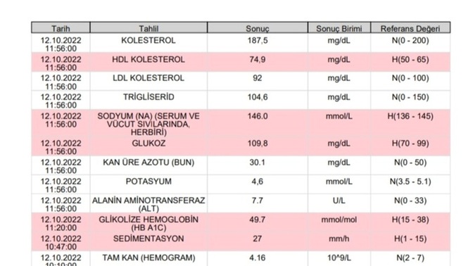 Kan tahlillerinizde referans dışı değerler var mı?