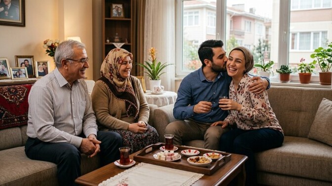 Ailenin yanında eşini yanağından öper misin?