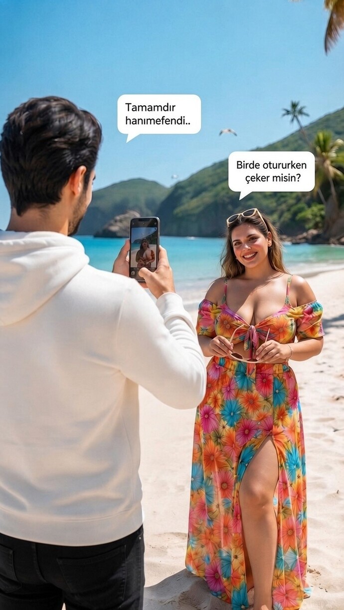 Bu sahilde şu an üstündeki kıyafete göre senin fotoğrafını çekseydim, üstünde hangi kıyafetler olurdu?