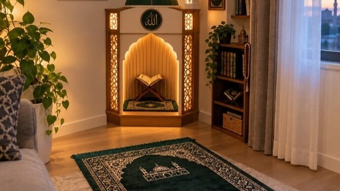 Evinizde böyle huzurlu ve sade şık bir namaz köşesi oluşturmak ister miydiniz 🕌🤍?