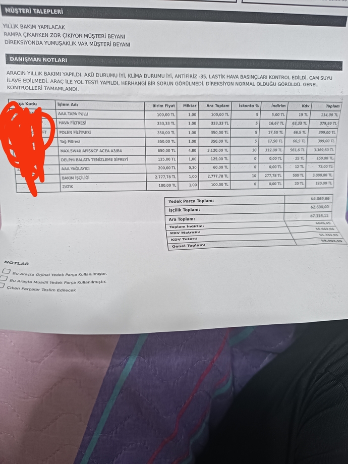 Aracı bakıma götürdüm sizce pahalı mı yoksa normal fiyat mi?