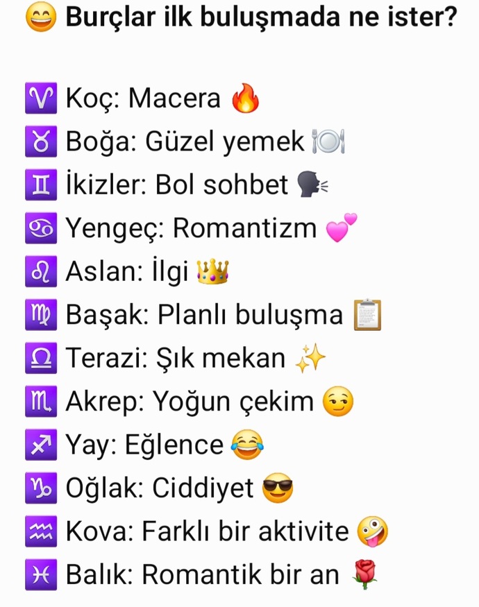 Burçlar ilk buluşmada ne ister 🙄?