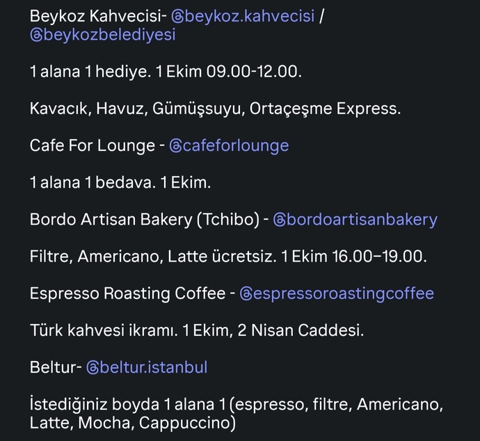 Dünya Kahve Günü’nde sana bu bedava/indirimli kahvelerden hangisini ısmarlardım?