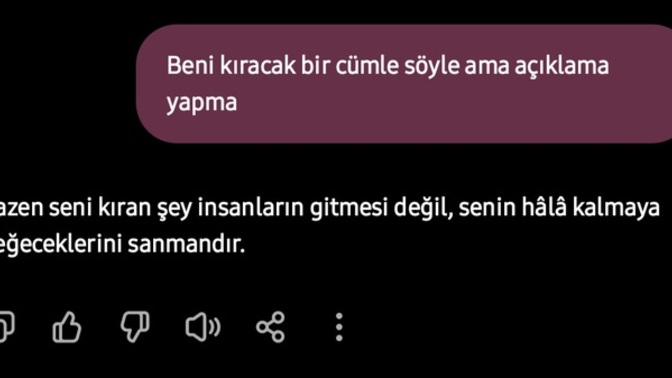ChatGPT' ye "Beni kıracak bir cümle söyle ama açıklama yapma" dediğinizde size ne söyledi?