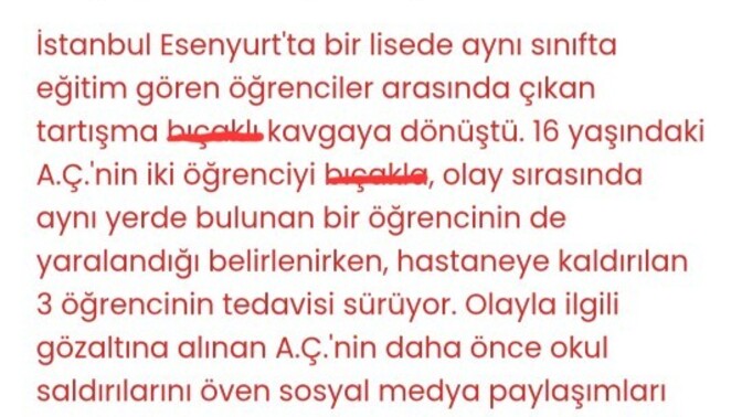 Bu çocukların bu gençlerin hali ne olacak biz ne hale geldik yine haber yine okul kavgası olmuş bugün yazık değil mi halimiz?