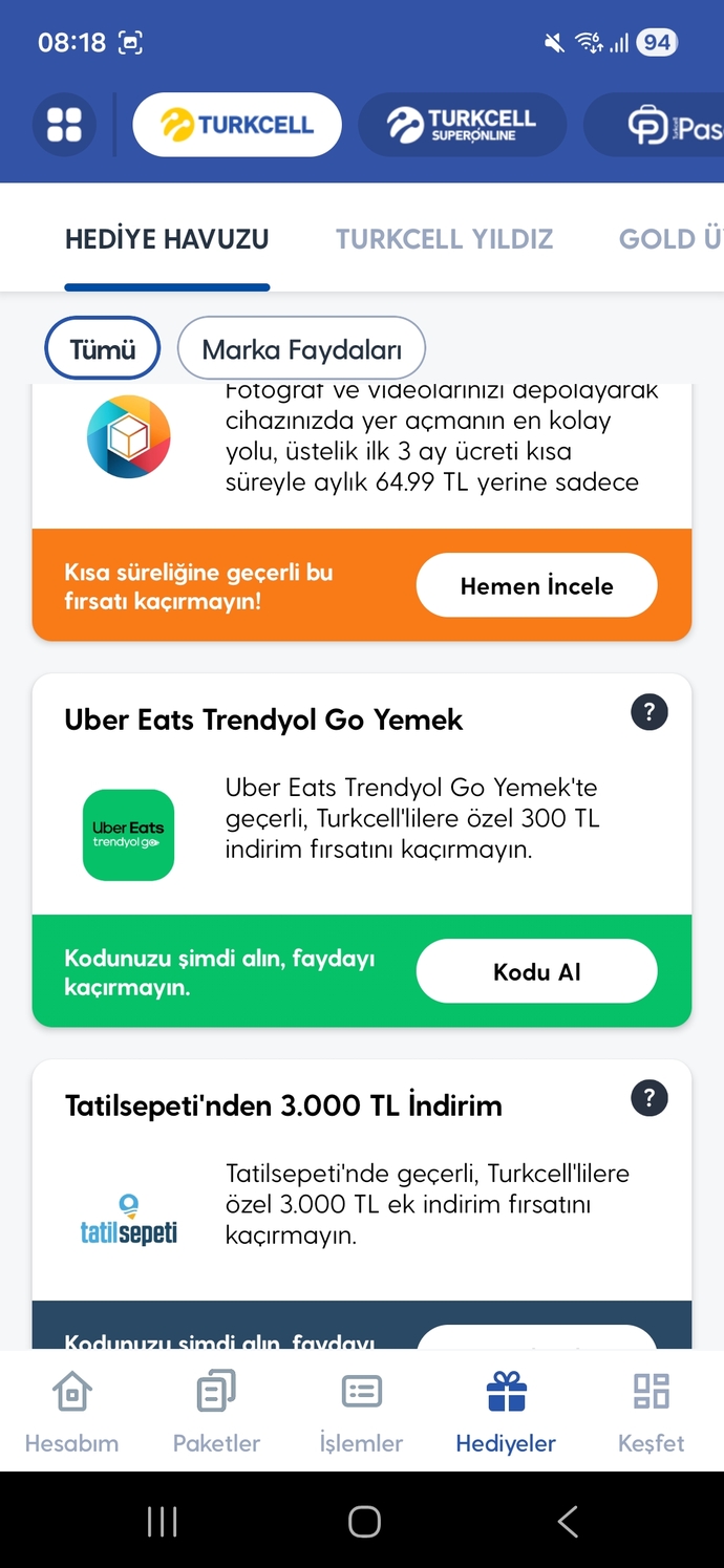 Turkcelli olan? trendyolgo market şeyi veriyuor kullanmayan?