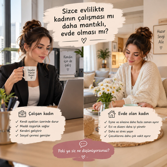 Sizce evlilikte kadının çalışması mı daha mantıklı, evde olması mı?