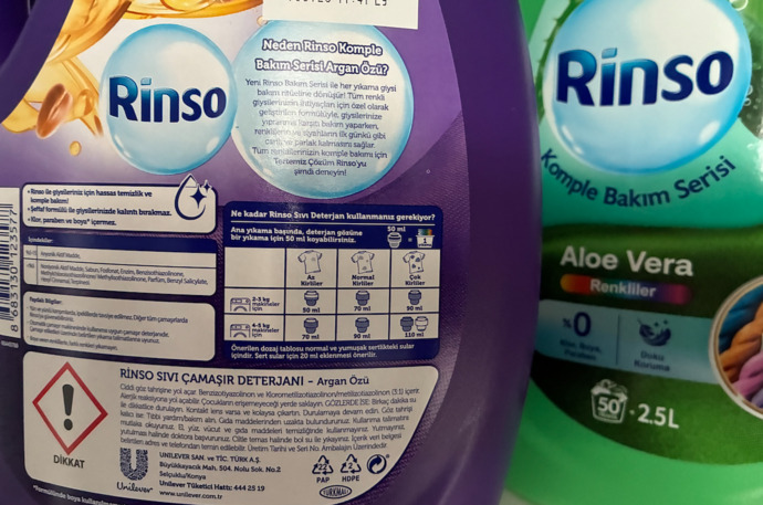 Rinso ambalajındaki önerilen ölçüler
