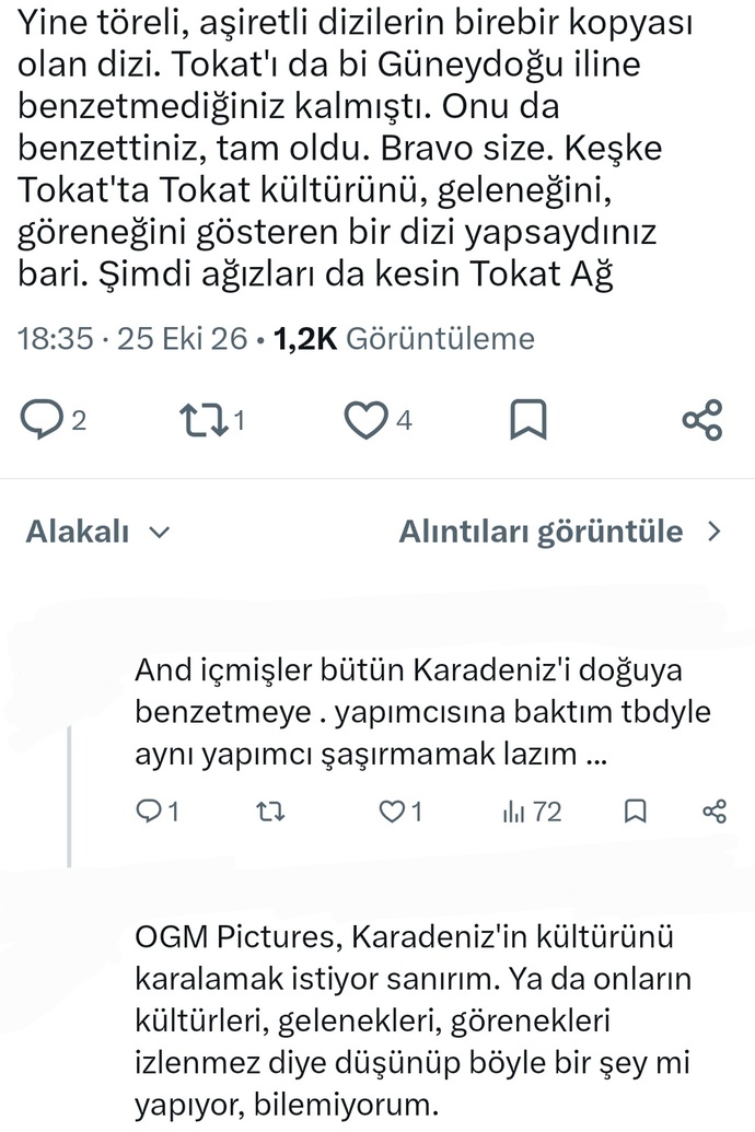 Nevşehir, Trabzon ve Tokat’ta çekilen dizilerde Doğu ve Kürt kültürüne sahipmiş gibi gösterilmesi isyan yarattı. Ne düşünüyorsunuz?