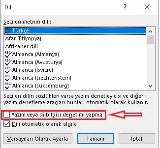 Word'de yabancı kelimelerin altındaki kırmızı çizgi nasıl kaldırılır?