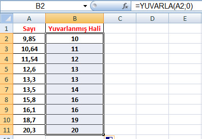 excel yuvarlama nasıl yapılır