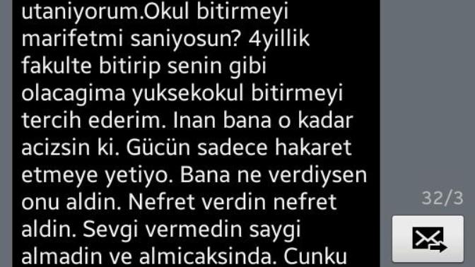 Beyleer , kendinizi baba olarak dusunun ve kiziniz si boyle bir mesaj atsa neler hissederdiniz?