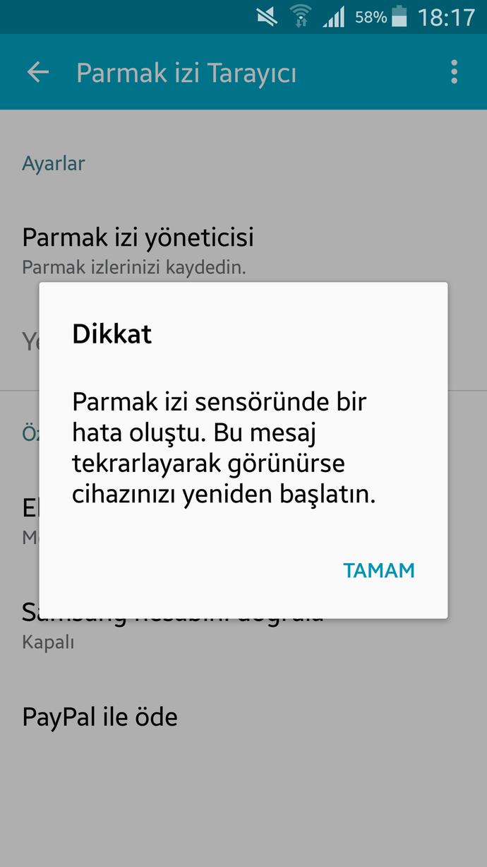 Parmak izi sensöründe hata oluştu? resimli?