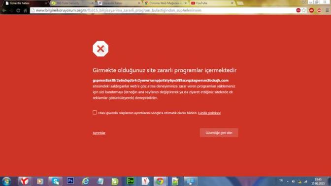 "Girmekte olduğunuz site zararlı programlar içermektedir" uyarısını nasıl engelleyebilirim?