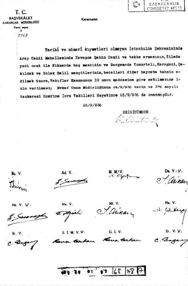 İşte Atatürk ve İnönü İmzalı Cami Satış Belgesi?