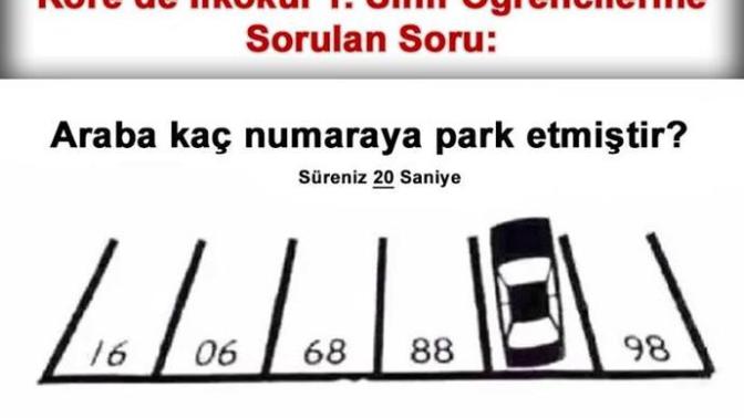 Araba kaç numaralı alana park etmiştir? Süreniz: 20 saniye ?