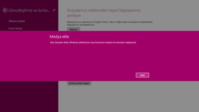 Windows 8.1 format atamıyorum ? Bazı dosyalar eksik diye uyarı veriyor?