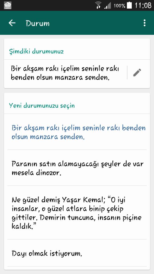WhatsApp durumunuz?
