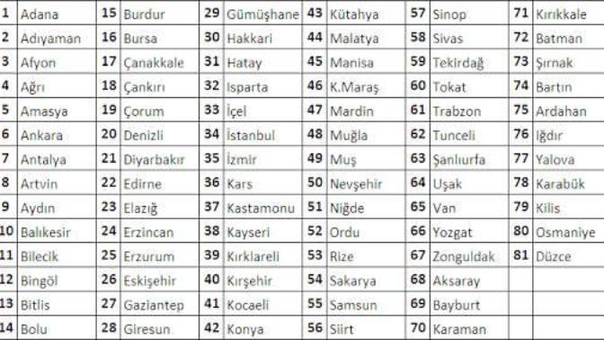 Şehir plaka kodlarında birşey dikkatimi çekti?