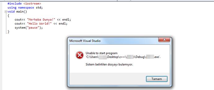 Microsoft Visual Studio hata veriyor. Yardım eder misiniz?
