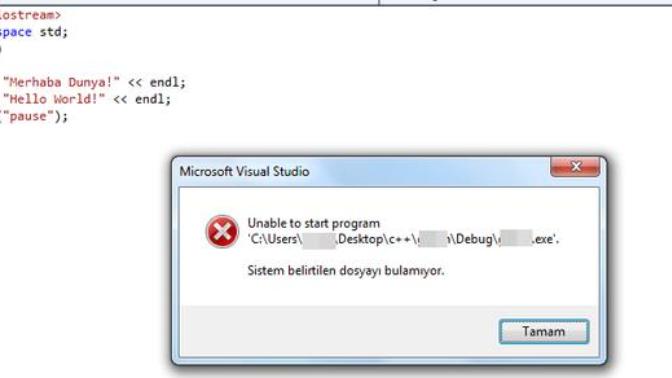 Microsoft Visual Studio hata veriyor. Yardım eder misiniz?