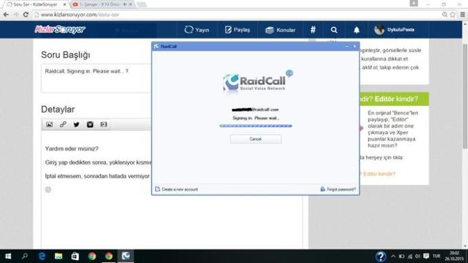 Raidcall, Signing in.  lütfen  wait... ?