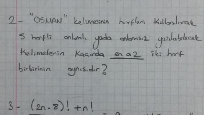 Matematikten anlayan? Permütasyon sorusu yardım?