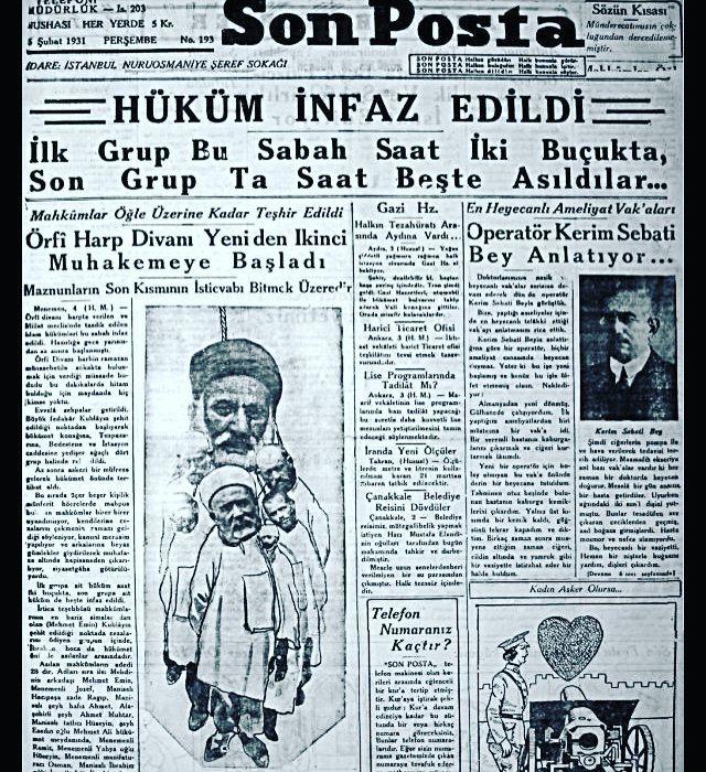 "Salkım salkım asıldı din adamları. Idam sehpalarınin gölgesinde bir cumhuriyet kurmuştu"?