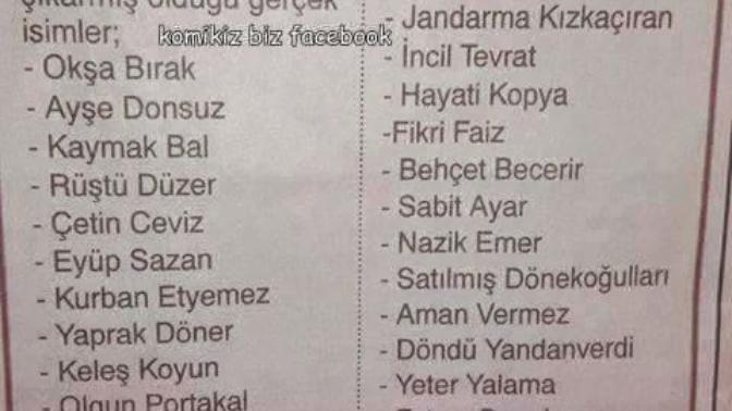 Duyduğunuz en komik isim soyisim hangisidir?