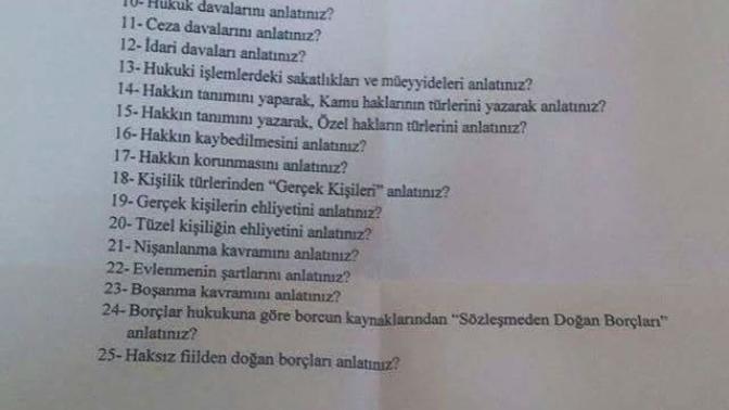 Yarın temel hukuk sınavı var, hoca 25 soru verdi acaba hangisini sorar?