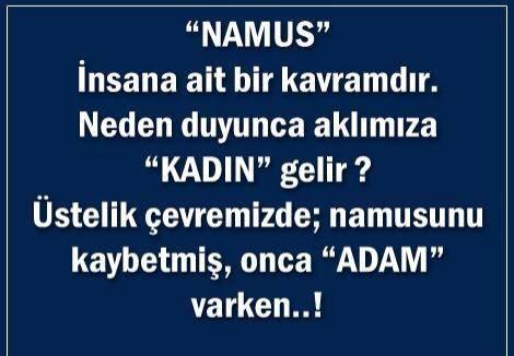 Namus İnsana ait bir kavramdır.Neden duyunca aklımıza hep kadın gelir ?