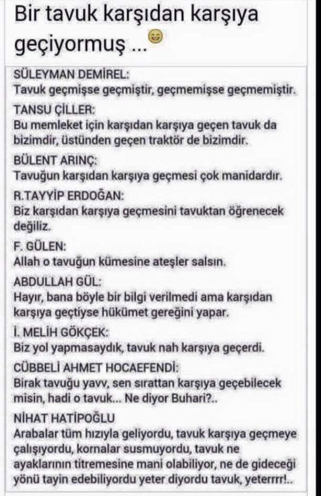 Bir tavuk karşıdan karşıya geçiyorsa, ne yaparsınız? Ne dersiniz bu duruma? Fotoya bakar mısın?